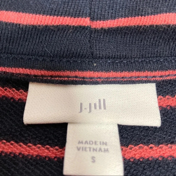 J. Jill Women's Small Mock Turtleneck Dress Navy/Coral Striped, Pockets, Soft! - Picture 6 of 8